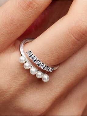 Pandora Treated Freshwater Cultured Pearls & Pavé Open Ring